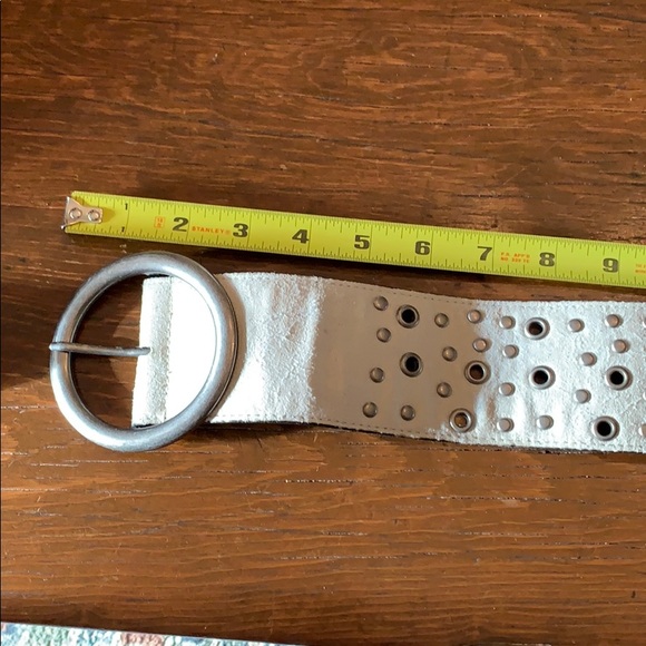 Large Offwhite Faux Leather Belt with Grommets - Picture 2 of 6